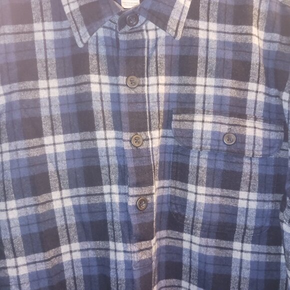 L.L.Bean Men's Traditional Fit 1/4 Button Flannel Shirt Blue Gray Plaid L - Picture 3 of 4
